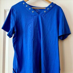 Coral Bay Women’s Blue V-Neck Top – Size XL